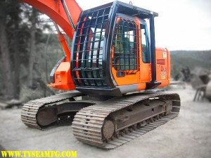 Excavator FOPS installed with front and side screen guard