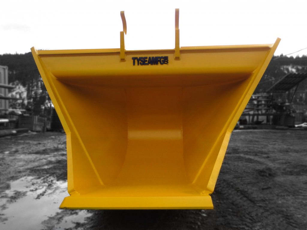 Yellow excavator ditch bucket with smooth bottom edge