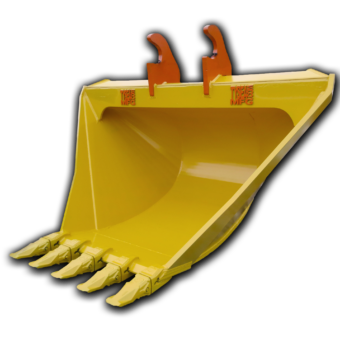 Excavator ditching bucket in a v design