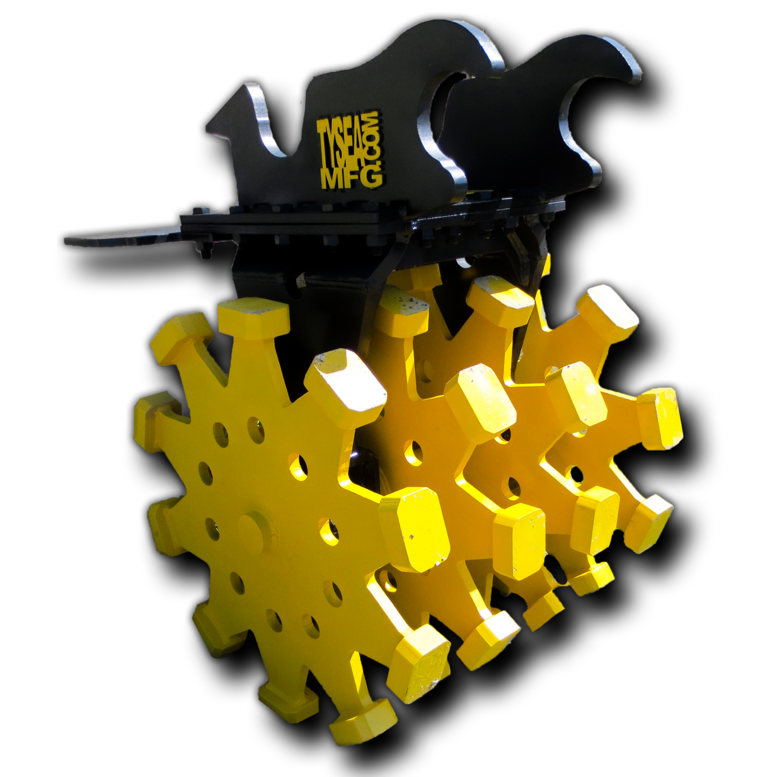 Wheeled compactor attachment also known as an excavator sheepsfoot