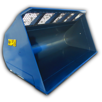 Wheel loader snow bucket with metal mesh grate for improved visibility of loads