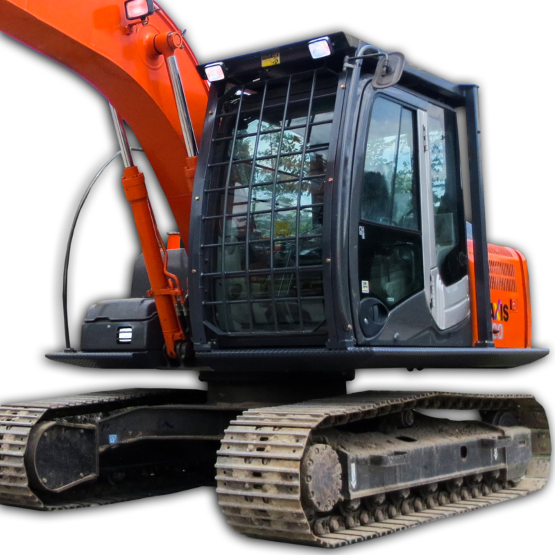 Excavator FOPS and guarding with catwalks installed onto hitachi excavator
