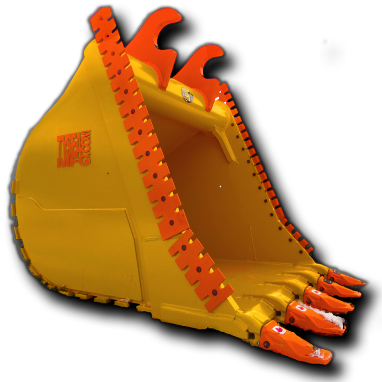 Excavator dig bucket with heavy duty teeth and serrated edges
