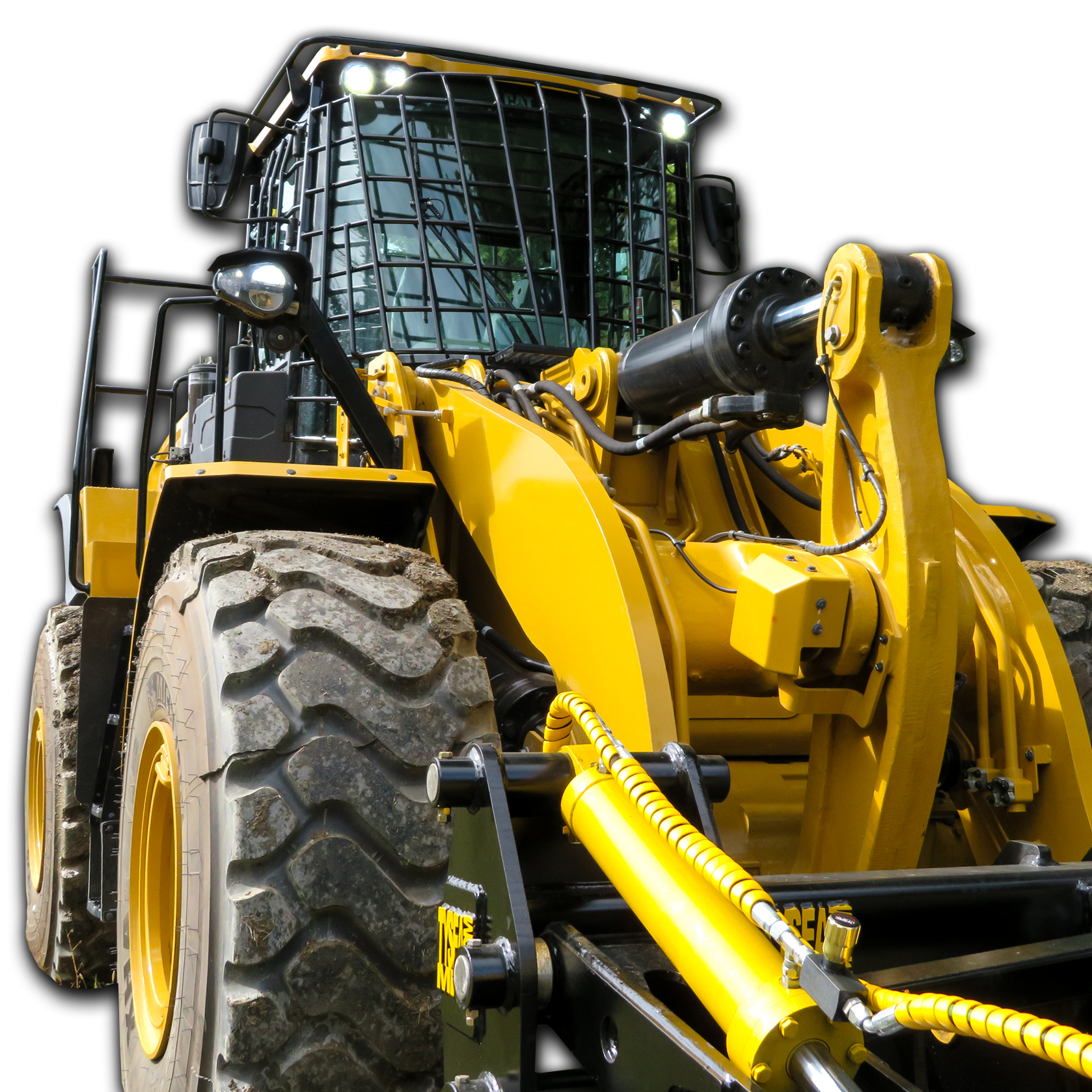 Wheel loader protective guarding for windows