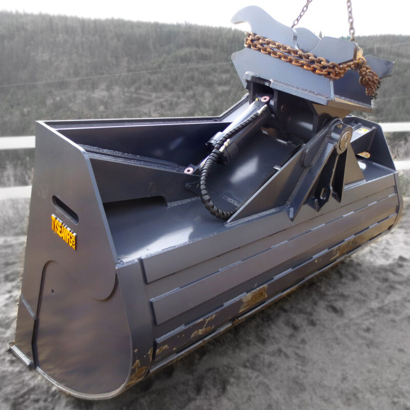 Grey excavator tilt bucket, 10 feet wide for 250 series machine