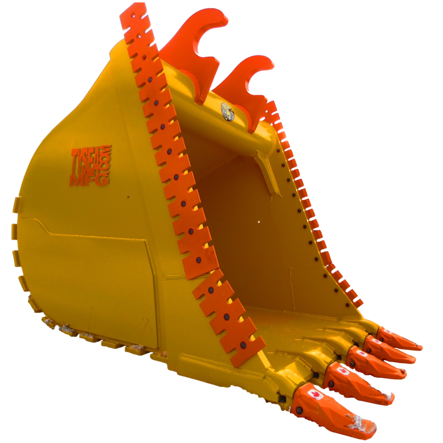 Heavy duty excavator dig bucket with serrated cutting edges and teeth