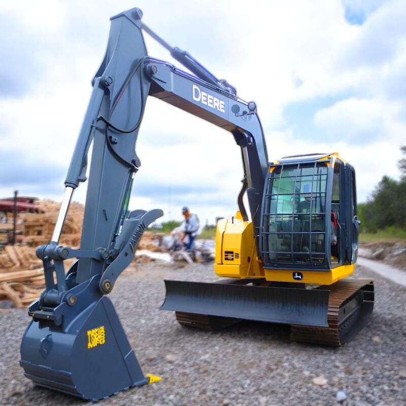 Excavator dig bucket installed onto a John Deere