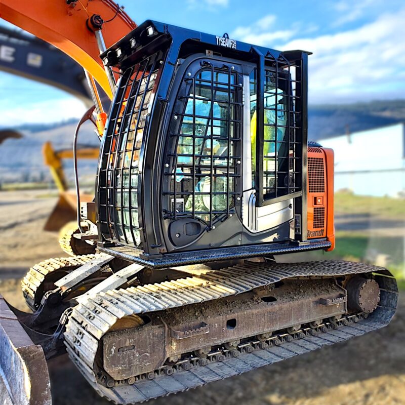 Hitachi Excavator with FOPS cab guarding installed