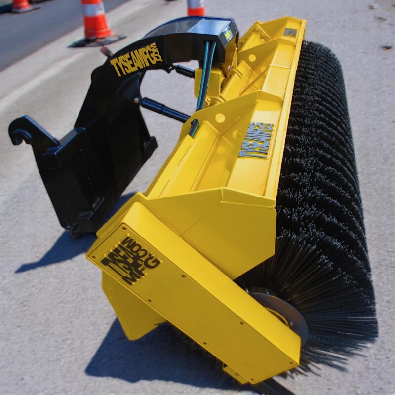 Wheel loader hydraulic angle sweeper on road