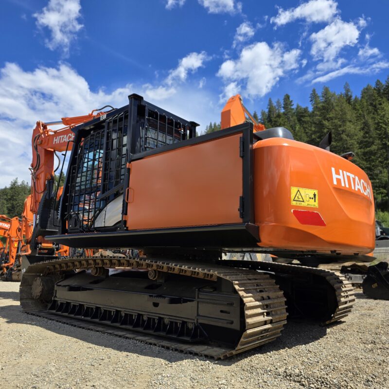 Hitachi excavator with machine body guarding and excavator FOPS installed