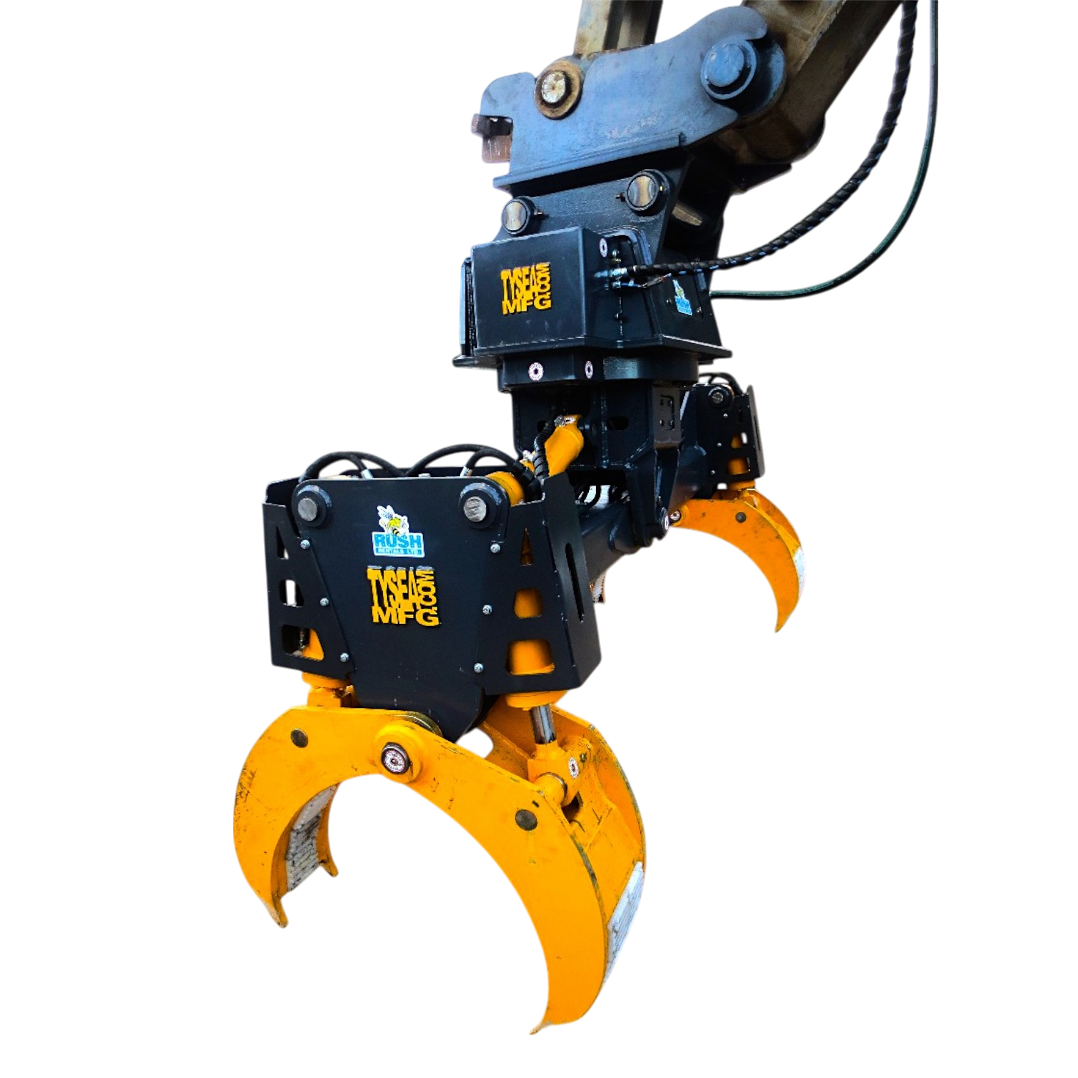 Excavator pipe laying tool displaying a 360° rotating capability 
