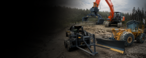 Image with excavator, skid steer and wheel loader with attachments installed