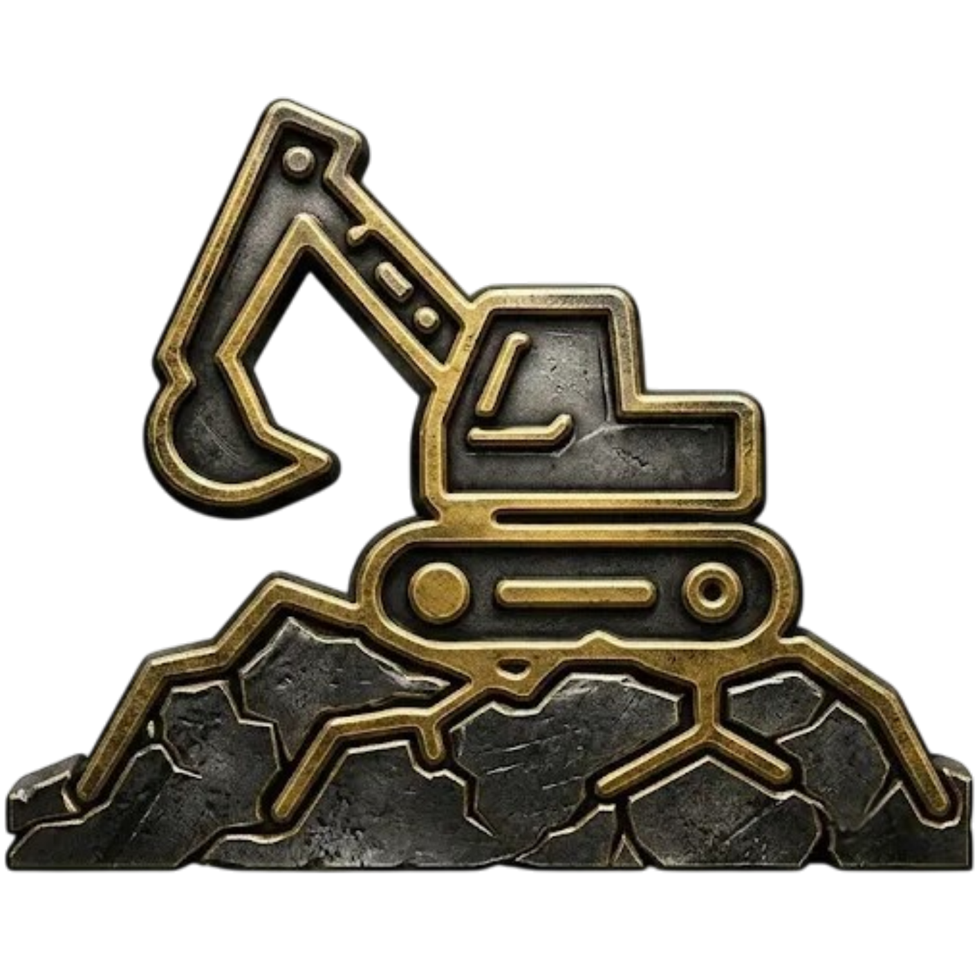 Icon with excavator on rock for construction