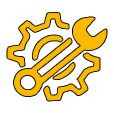 Icon with manufacturing symbol