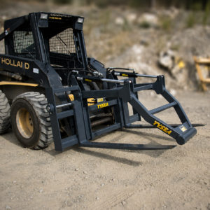 New Holland skid steer with mat grapple attachment installed
