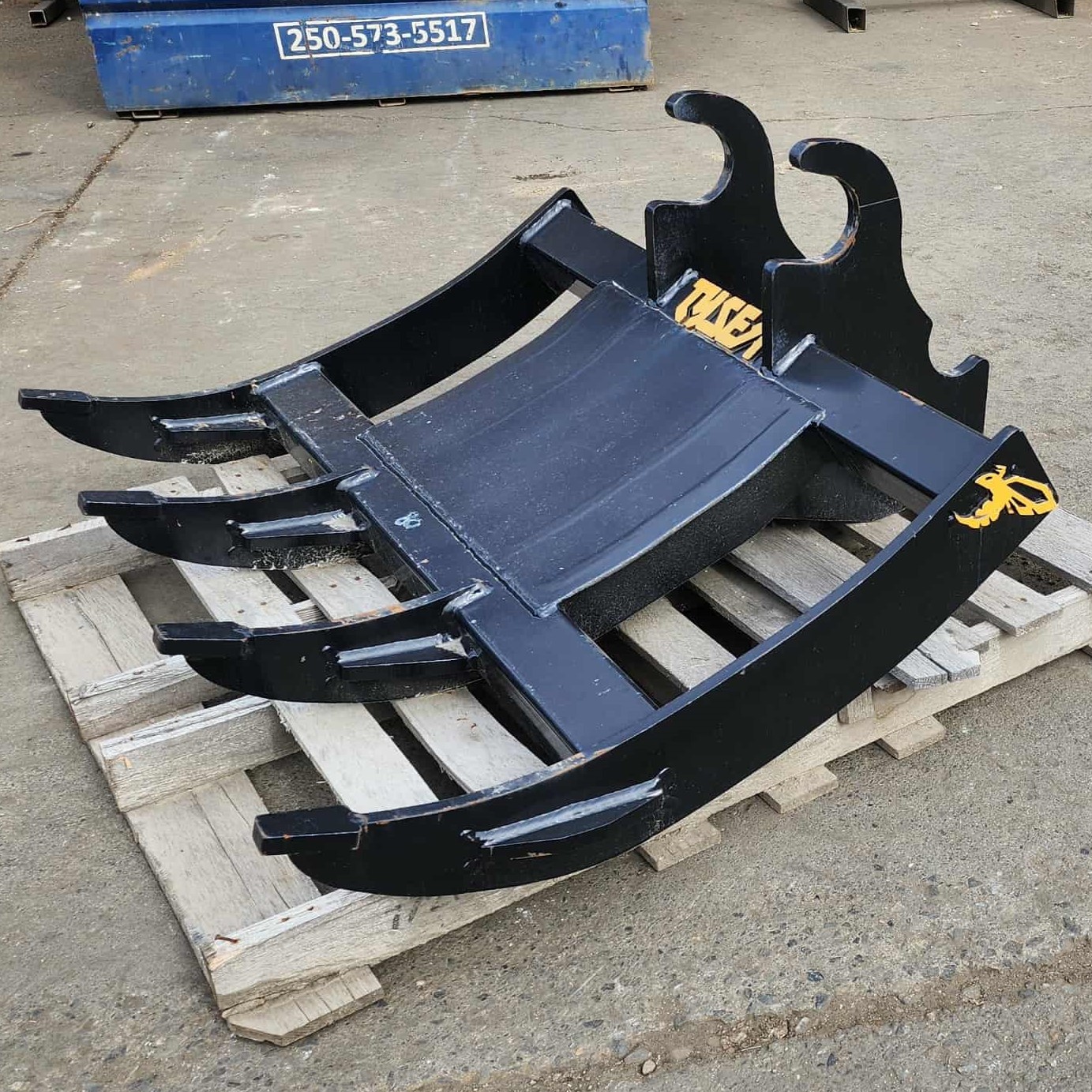 Excavator brush rake on pallet with 4 tines for sale
